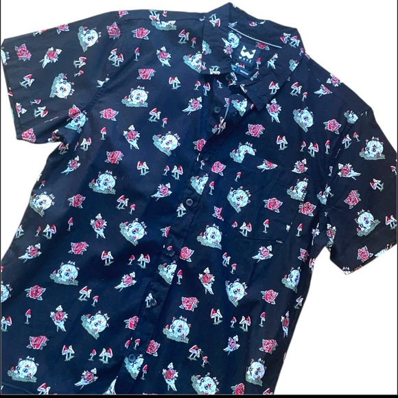 WXYZ MFG CO. Mens Skelton's Floral Size medium Button Down Black Halloween Shirt - Picture 2 of 10